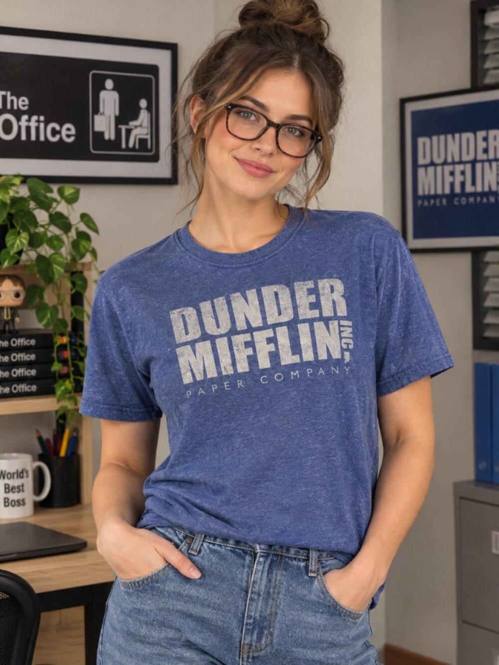 The Office Dunder Mifflin Paper Company Blue Graphic T-Shirt Size L